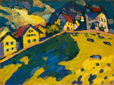 Studie voor huizen op de heuvel door Wassily Kandinsky